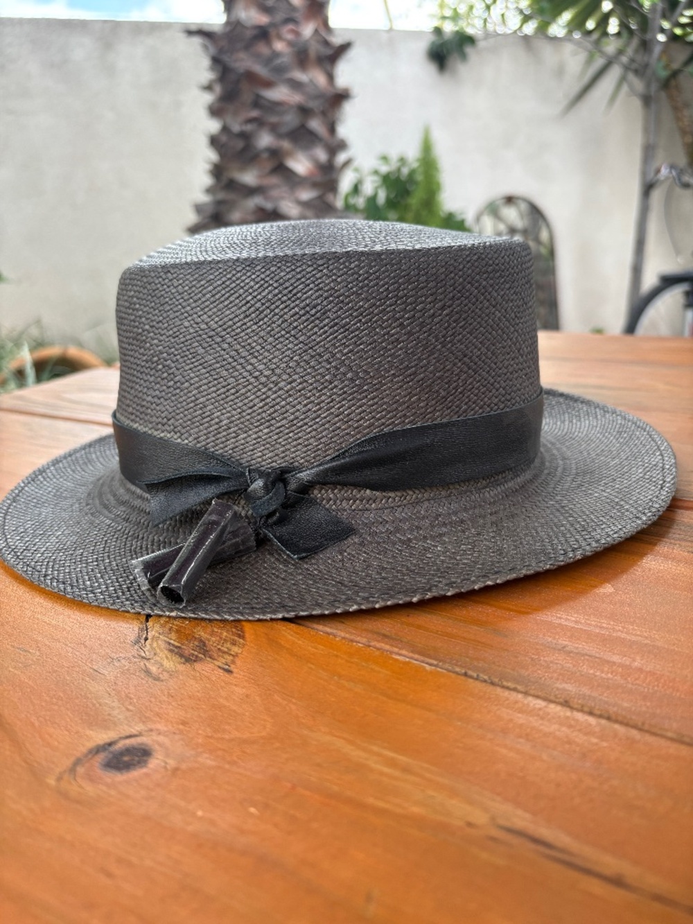 NWT KIN/K Woven Black Hat with Leather Trim and Tassels Size Med Made in USA